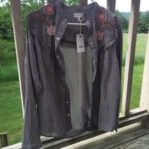 Lucky Brand floral embroidered shirt